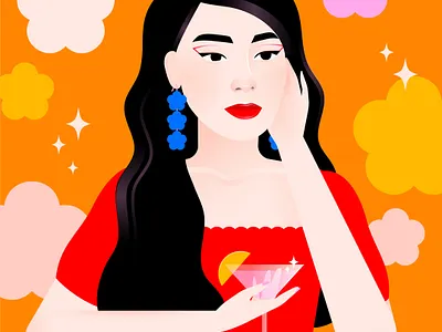 Flower Girl charlyclements drawthisinyourstyle earrings eyeliner flower girl graphic eyeliner illustration illustrator lipstick makeup martini portrait red lipstick sparkle