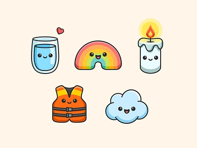 Rather Nice adorable bright candle cartoon cheerful children cloud cute fun glass happy hope icon illustration kawaii life life jacket playful rainbow water