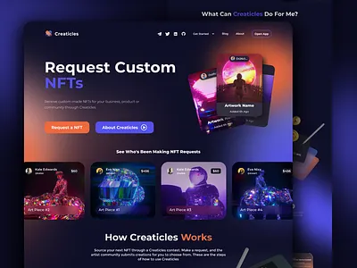Request Custom NFT Platform Landing Page blockchain crypto cryptoart defi ethereum figma metamask nft nft design nft landing nft platform token ui ux web design