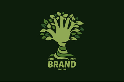 Tree Hand Logo brand branding business combine company design exclusive green hand illustration leaf leaves logo nature people plant tree vector