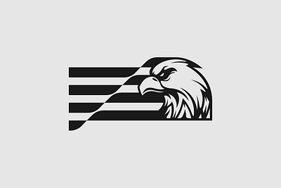 Eagle Flag Logo animal black branding design eagle exclusive falcon flag fluttering hawk head illustration logo side vector wave waving