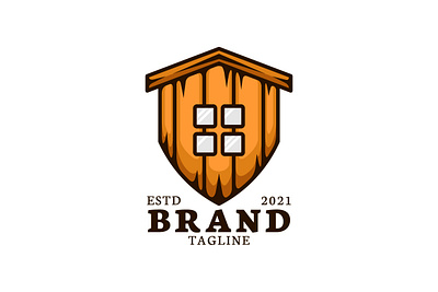 Wooden House Logo brand branding design estate exclusive form home house housing illustration logo old plant real shield texture vector villa wood wooden