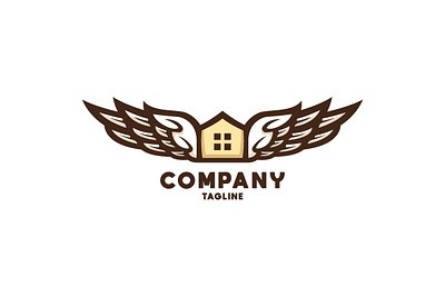 Wing House Logo brand branding brown combine company design estate exclusive fly home house identity illustration logo real vector wing