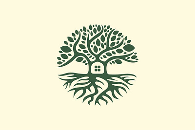 House Tree Logo branding circle combine design estate exclusive green home house housing illustration logo oak plant real tree vector villa