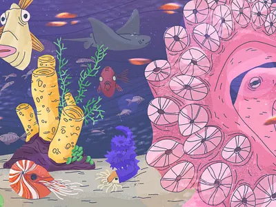 Marine life 2d climate change concept corals digital illustration earth ecosystem fish illustration life marine life ocean our planet procreateapp sea water