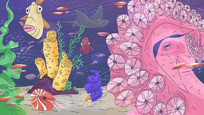 Marine life 2d climate change concept corals digital illustration earth ecosystem fish illustration life marine life ocean our planet procreateapp sea water