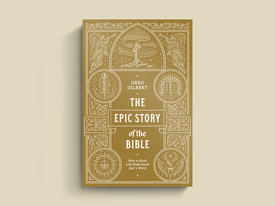 The Epic Story of the Bible angels badge bible book cover cross crossway books design engraving etching illustration logo peter voth design vector
