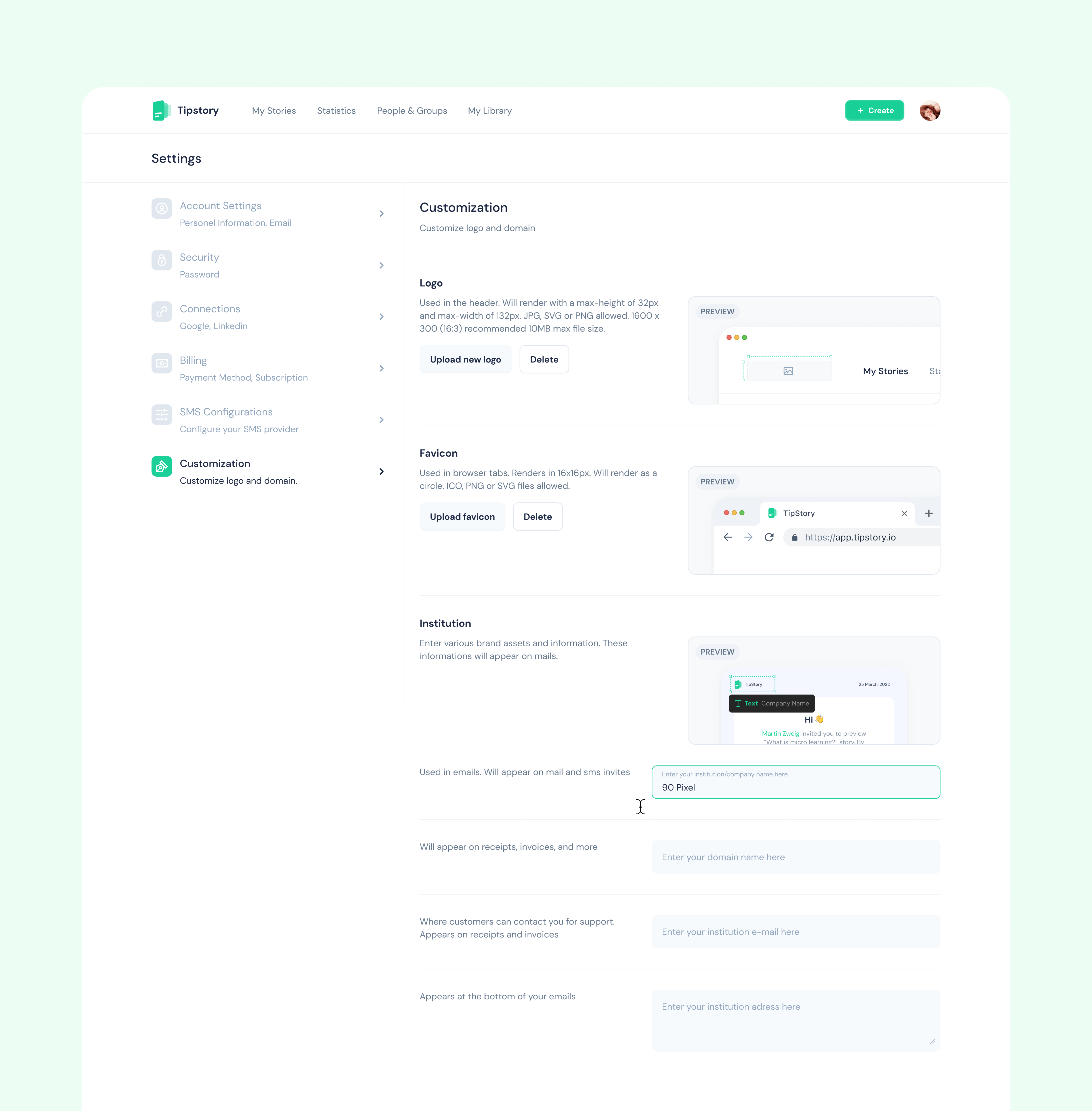 Customization account appearance form management preferences settings settings page
