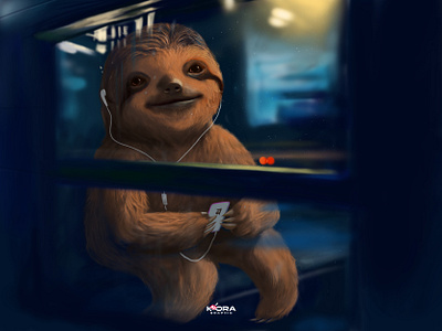 lonely sloth in the train 3d animal drawing graphic design hand drawn illustration painting