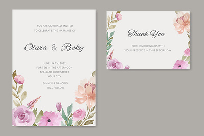 Wedding template with vintage floral watercolor green