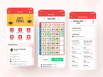 Panchang App UI Exploration design holiday interaction interface logo panchang rashi ui ux