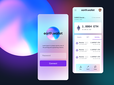 Earth Wallet aerth app design blockchain crypto earth.wallet ethereum exploration globe illustration mobile mobile layout money transaction ui unfold wallet world