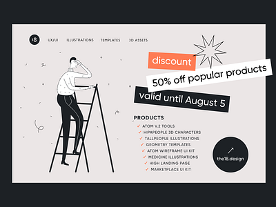 THE 18 DESIGN 🌿 DISCOUNT 50% 18design buy clean clean ui discount download hero illustration minimal minimalims minimalism purchase sale the18design trendy ui ui8 uidesign uikit uikits