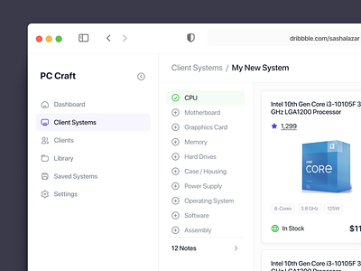 PC Builder Tool app builder cards clean computer dash dashboard design designer interface manage minimal product tech tool ui user interface ux web web app