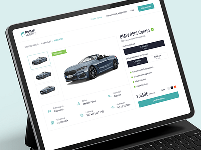 Prime Mobility - Product Details automobile buy car checkout device mockup fibo studio ipad luxury popular product details rent rental sell ui ui design ux design vehicle website