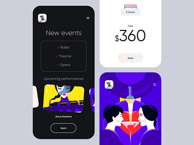 Event - Mobile Design for Playbill animation colors event event app illustration illustrator mobile mobile design mobile ui motion motion design play playbill theatre ui
