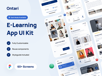 Ontari - E-Learning App UI Kit app branding course courses design e learning edu education elearning learn learning school student teach ui ui8 uidesign uikit ux uxdesign