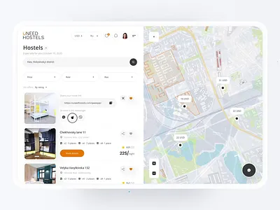 Web App | UNeed Hostels 3d animation branding button card chart clean dashboard design find hostel illustration interaction interface light logo map ui ux vector