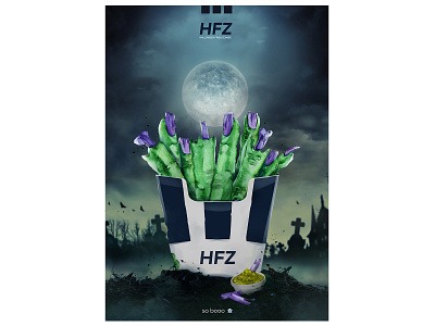 Zombie fast food 2d fast food finger fry halloween illustration kfc poster zombie