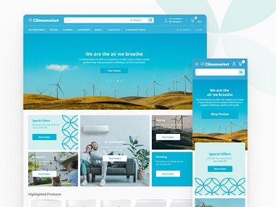 Climamarket air conditioning branding ecommerce heating plumbing ui ux visual identity web website