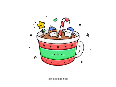 Hot chocolate ❄️ beanie cartoon christmas cozy cup dessert drawing drink floating food illustration illustrator kawaii marshmallow procreate snow cap winter