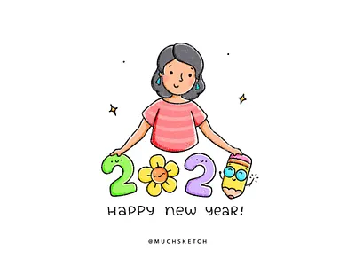 New Year 2021 🎉 2021 celebrations character character design cute girl drawing friendship girl character girl drawing girl illustration happy girl happy new year illustration illustrator kawaii new beginnings new day party procreate textures