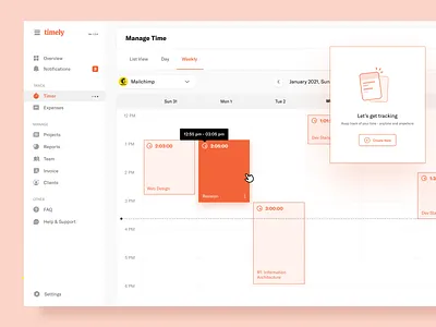 Timely - Weekly View calendar hour tracking hours management invoice project reports schedule team time tracker timer