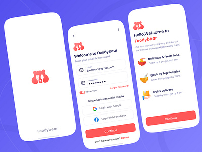 Foodybear Walkthrough Screens | Oronix app onboarding appdesign chinease food food delivery login onboarding order oronix pizza pizza app recipe restaurant restaurant app service signin signup walkthrough