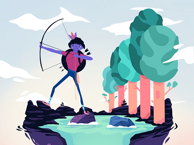 Three Little Worlds arrow character clouds colorful dibujo drawing fantasy illustration ilustrador magic nature procreate rocks trees waterfall world