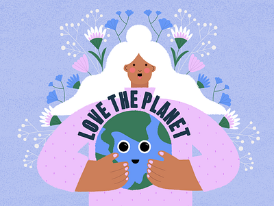 LOVE THE PLANET ❤️ climate change digital illustration earth earth day environment female flat design flat illustration girl illustration nature planet planet earth save the planet texture world