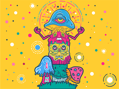 Totemshroom art art direction cartoon character design digital graphic design illustration melting mushroom nft non fungible token psychedelic shrooms skull surreal third eye totem trippy vector