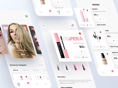 Beauty Product Mobile App 🦋 app beauty beauty product clean clinic cosmetics design e commerce fashion illustration makeup minimal mobile product shopify skin care skincare store ui ux