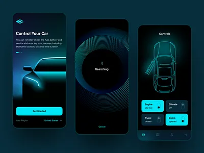 Car Control App app car app dark mode dark theme dashboard electric car future future car gradient interaction design interface ios mobile neon polestar product smart car tesla ui design ux design