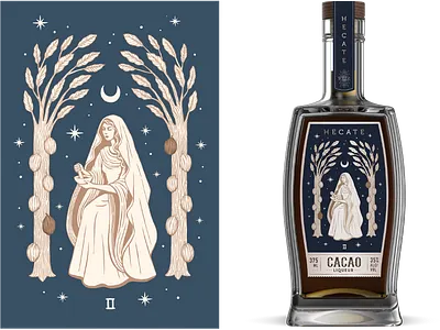 Hecate Cacao Liqueur beverage packaging branding design drawing graphic design greek mythology illustration magic mystical mythology tarot vector