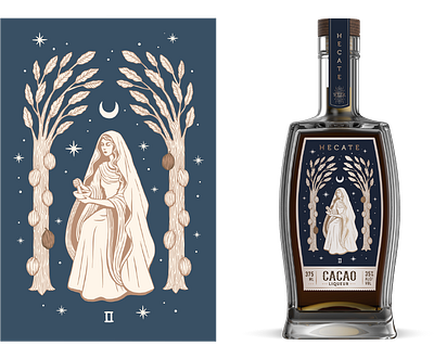 Hecate Cacao Liqueur beverage packaging branding design drawing graphic design greek mythology illustration magic mystical mythology tarot vector