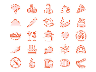 Restaurant menu icons cafe collection drink food gluten free graphic design hot icon illustration line logo menu red restaurant set soup sugar free vector vegan