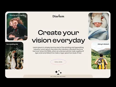 Journal App branding design diary digital design fantasy feminine illustration journal logo memory neutral paper photographs story ui ux web webdesign website writing