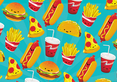 Fast Food Illustration ani hosfeld blue burger fast food food fries hamburger illustration painting pizza red
