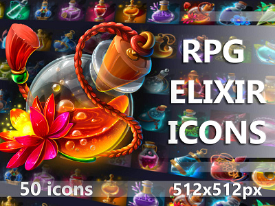 Elixir Game Icons 2d art asset assets elixir fantasy game game assets gamedev icon icone icons indie mmo mmorpg png potion potions psd rpg