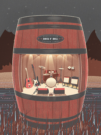 Barrel of Rock barrel design drums graphic design guitar illustration lighting poster rock barrel rock n roll vector