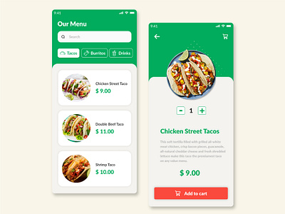 Food Menu app food foodmenu mexicanfood tacos ui