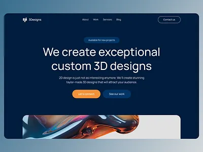 3Designs Landing Page 3d designs collections creativity dark blue mode design f graphic design homepage landing page platform services target audience ui ui design unique design ux visually appealing web design web development website