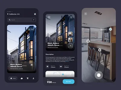 Black Modern Abbells Rent airbnb app black concept design estate estate mobile exploration home modern rent rental rooms travel ui ux