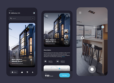 Black Modern Abbells Rent airbnb app black concept design estate estate mobile exploration home modern rent rental rooms travel ui ux