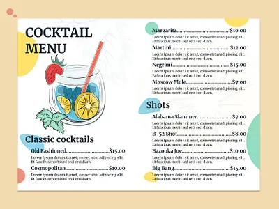 Menu Design adobe adobe illustrator art artdestign brand brandidentity branding cocktailmenu cocktails design figma graphic design illustration illustrator menu menudesign ui vector