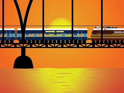 Sunset flat illustration graphic design illustration picture sunset train vector