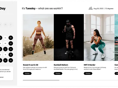Training Day – Fitness concept (TV + Mobile app experience) apple tv clean design fitness model modern tv ui ux web design white workout
