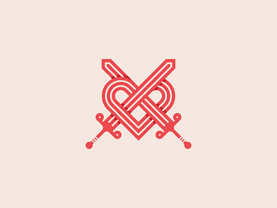 Love Swords Logo agency app brand brand and identity care emblem fashion feelings fight game heart logo love match minimilist premade logos support swords team twin