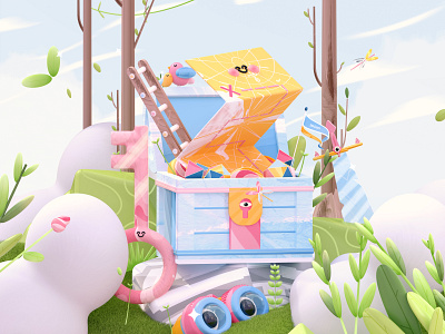 Finding the Treasure 3d 3d art animals app branding character colors creative design dribbble illustration kawaii kawaii art nature page treasure ui ux web web design