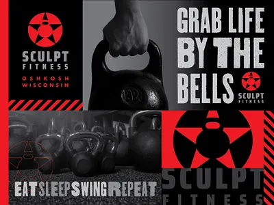 Sculpt Fitness logo and promotion. branding fitness kettlebell logo promotion star typography